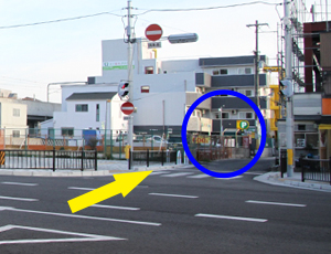 ①府道24号線「俊徳道駅前」交差点を矢印の方向に進み、10m程直進すると左手にとく歯科クリニックがあります。